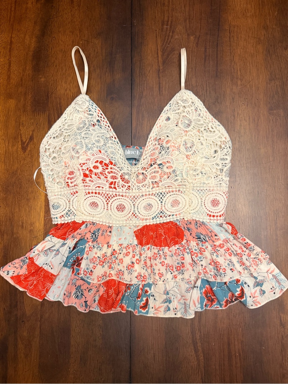 Blueb Crochet Lace Peplum Cami Top — Cream & Multi Floral